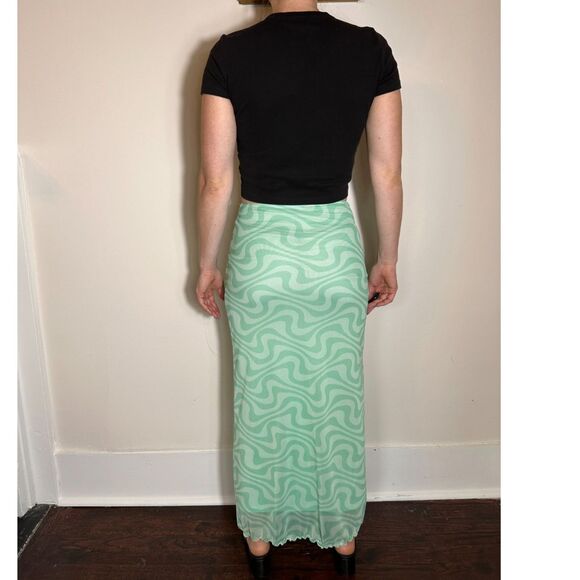 Urban Outfitters Green Swirly Midi Skirt Size Small - Picture 3 of 9